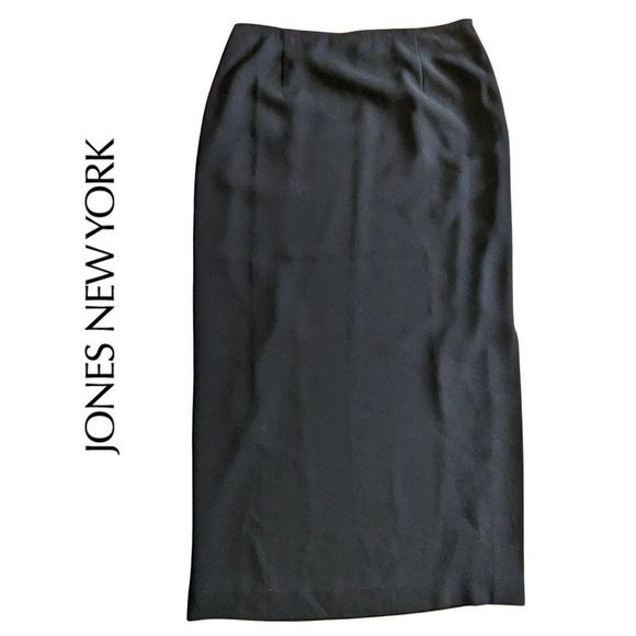 Jones New York Long Black Skirt Size 12 mid sized rear slit - Picture 1 of 9